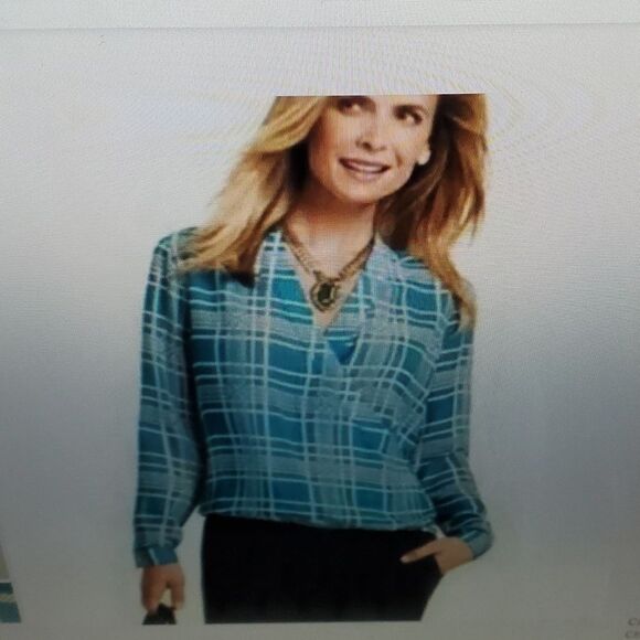 CABI WINDOWPANE  FAUX WRAPPBBLOUSEN STYLE 3068NSIZE M - Picture 1 of 7